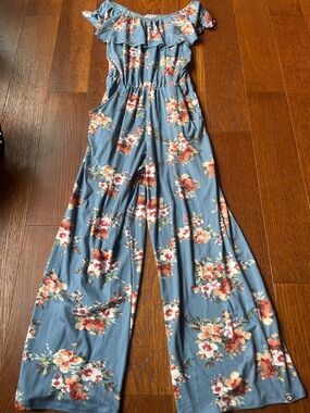 Chenault Blue Floral Off-Shoulder Wide-Leg Jumpsuit
